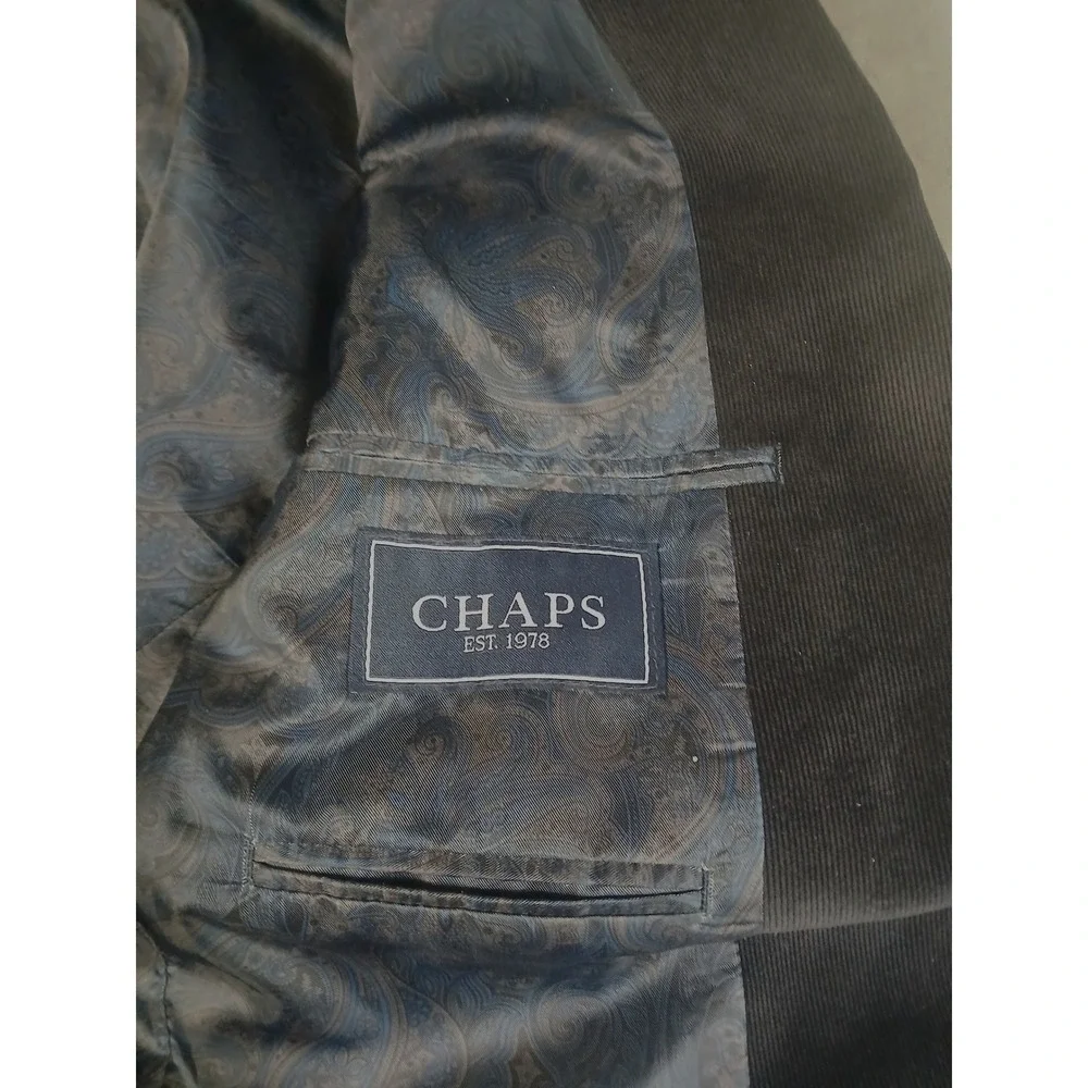 Chaps Mens Black Corduroy Two Button Blazer Sport Coat Jacket Paisley Lining 40R